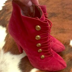 Anthro Anthropologie Hot Pink Velvet Booties